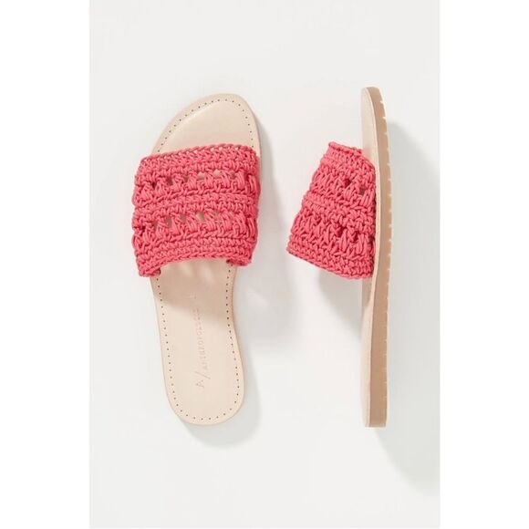NEW Anthropologie Pia Pink Crocheted Slip-On Slide Sandals Size US 7.5 8 EU 38 - Picture 1 of 4